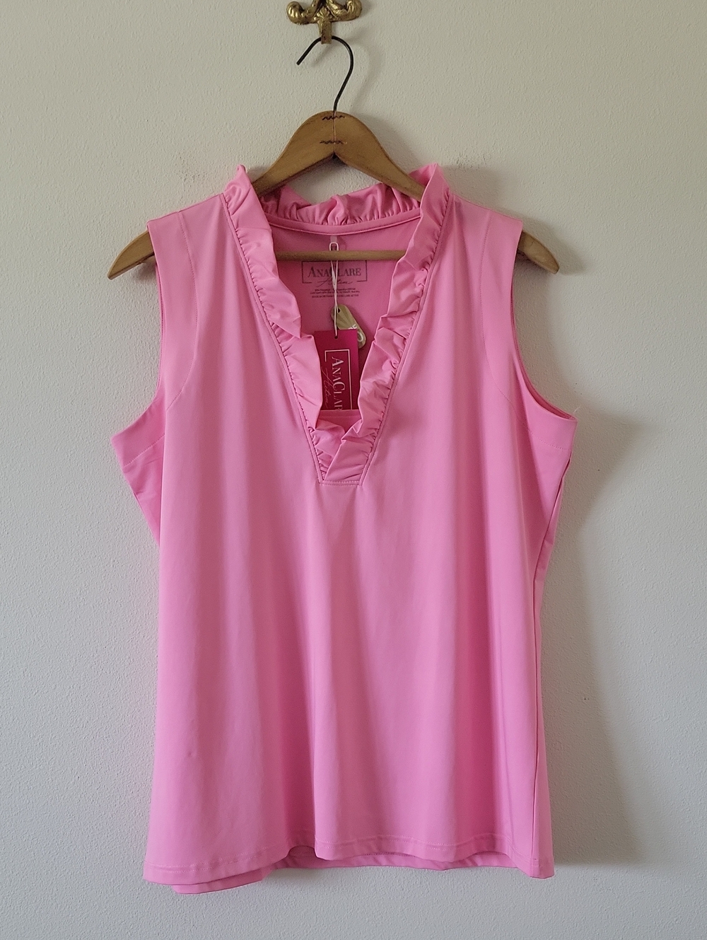 NWT AnaClare Active Pink Sleeveless Ruffle Calla Top Size XL